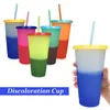 24ozの色の変更カップマジックプラスチック飲料温度タンブラーふたとわらキャンディーの色の再利用可能な冷たい飲み物カップマジックコーヒーマグカップ