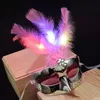 20st LED Lights Feather Mask Mardi Gras Masquerade Dance Party Masks Fjäder Led Masker Halloween Kostym 12 stilar