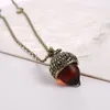 10PCS/Lot Vintage Water Drop Glass Oak Pendant Acorn Necklace Women Men Suspension Silver Gold Chain Crystal Jewelry