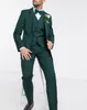 Mens casamento smoking verde escuro dois botões 3 partes noivo desgaste ternos melhor homem formal blazer terno