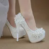 bride wedding dress shoes Princess lace white sweet flower tassel female womens shoes 6cm 8cm 11cm 14cm high heel Big size 43