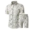男性シャツ+ショーツセット新しい夏のカジュアルプリントハワイアンシャツhommeショートオスの印刷ドレススーツセットプラスサイズ