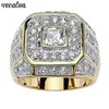 Vecalon Deluxe Male Ring Yellow Gold Filled 925 Silver Diamonds CZ Party Wedding Band Rings for Men Finger Jewelry Gift248f