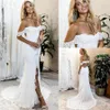 Seksowne Czeski Koronki Syrenki Suknie Ślubne Z Krótkim Rękawem Off Ramię Podłoga High Side Split Country Boho Suknia ślubna Bridal Suknie Szata