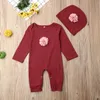 2PCS Neugeborenen Baby Mädchen 018M Kleidung 3D Blume Strampler Overall Hut Outfit Set infant onesie mit stirnband ein stück1012607
