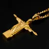 Stainless Steel Gold Christ The Redeemer Cross Pendant Brazil Rio De Janeiro Statue Jesus Piece With 5mm Cuban Chain Necklace2289