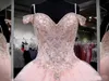 Vintage Pink Quinceanera Dresses Crystal Beaded Sweetheart Spaghetti Straps Backless Sweet 16 Party Dresses Pageant Prom Dress Evening Gowns