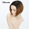 Ombre blonde pruik voor vrouwen synthetische korte haar rode pruiken vrouwelijke hittebestendige vezel pixie sneed korte cosplay-peruca