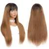 Blonde Ombre Human Hair Wig With Bangs 1B/30 Straight Malaysian Remy Glueless Wigs For Black Women Colored Non Lace Braided Long Wig