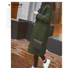 Long Solid Turn-down Collar Wool Blend Coat Women Long Sleeve Button Thicken Loose Coat Female Casual Outwear Large Size Winter