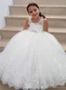 Lovely Crew Neck Lace A Line Flower Girl Dresses Tulle Applique Beaded Sash Floor Length Kids Prom Dress Toddler Formal Communion Gowns