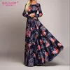 Fashion-Elegant Women Robe Long Sleeve Printed Dress Fashion Spring Summer Sexy Boho Dress Slim Long Party Vestidos