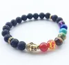 Natural Black Lava Stone Bracelets 7 Reiki Chakra Healing Balance Beads Bracelet for Men Women Stretch Yoga Bracelets
