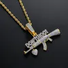 Ottone CZ Gun With Heart Don't Shoot pendenti 4mm CZ Tennis Chain Opzionale Collana da uomo Gioielli regalo CN130