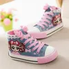 2019 populaires filles en denim plat chaussures dessin animé dentelle haute pour aider les enfants à s'incliner chaussures en toile Princesse casual chaussures respirantes pour enfants