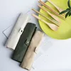 Portable trä bestick set resor bambu bestick set kniv chopsticks gaffel sked servis uppsättningar camping redskap 7st / set