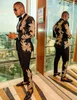En Yeni Siyah Altın Nakış Erkekler Ile Takım Elbise İki Adet Şal Yaka Blazer Slim Fit Düğün Smokin Moda Erkek Ceket Ve Pantolon