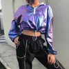 2020 frauen Rave Outfit Holographische Jacke Kurze Kapuze Neon Outfit Dance Crop Top Frauen Jazz Dance Straße Kleidung