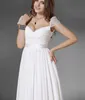 Charming V-neck Formal Evening Dresses Floor Length Short Cap Sleeve Modest Chiffon Bridesmaid Prom Gowns with Beading