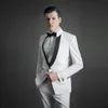 Mode Blanc Groom Tuxedos Excellent Mandarin Lapel Slim Fit Garçons D'honneur Blazer Hommes Costume Formel Costume De Bal (Veste + Pantalon + Cravate) 1298