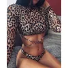 Conjunto de Bikini de tres piezas con estampado de leopardo para mujer