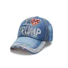 Donald Trump Denim Boné de beisebol ao ar livre Eu amo Trump 2020 Strass chapéu esportivo boné listrado EUA Bandeira Cap Snapback LJJA37818192578