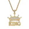 Fashion-crown king diamonds pendant necklaces for men women luxury letters pendants alloy rhinestone chain necklace gold silver jewelry