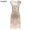 Vintage 1920s Flapper Great Gatsby Dress O-Neck Cap Sleeve Sequin Festa Midi Vestido Verão Mulheres Vestido de Festa