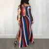 Moda-sexy mujer raya vestidos de manga larga Slash cuello ahueca hacia fuera vestidos de fiesta divididos ropa de club para mujer