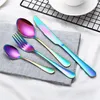 4 pezzi / set set di posate in acciaio inossidabile coltello forchetta cucchiaino cucchiaio da tavola set di posate da tavola cucina da campo 5 colori 100 set T1I1793