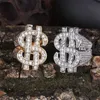 Anneaux de signe de Dollar américain glacé Micro pavé complet Zircon or argent plaqué anneaux pour hommes bijoux cadeau