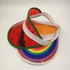 Watermelon Summer Pvc Plastic Visor Cappelli da sole Rainbow Outdoor Empty Beach Hat Protection Caps 12PCSlot2788007