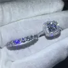 ベカロンの約束リングセットダイヤモンドCZストーン925スターリングシルバーの婚約の結婚式のバンドリング女性男性ジュエリー