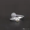新しい天然真珠オープンリングセットオリジナルボックスパンドラ 925 スターリングシルバー CZ ダイヤモンドエレガントな女性の結婚指輪