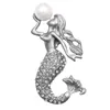 Factory Direct Sale Matte Gold / Silver Crystal Rhinestone Mermaid Broszki z symulowaną perłą na damę biżuterii