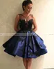 Chic 2020 Royal Blue Short Homecoming Dresses Sheer Neck Appliqued Satin Prom Dress 8th Gilrls Graduation Sexy Backless Cocktail Party Gowns
