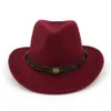 Kobiety Mężczyzna Wełna Filtu Western Cowboy Kapelusze Szerokie Brim Jazz Fedora Trilby Cap Panama Style Karnawał Kapelusz Floppy Cloche Cap