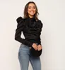 Bkmgc elegante nieuwe bladerdeeg schouder zijde blouse shirts boog kraag dame blouse solide geplooide kantoor tops turtleneck party clubwear