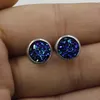 Gros-Nouvelle Main Résine Ronde Drusy Druzy Boucles D'oreilles À La Mode Simple En Acier Inoxydable Résine Pierre Boucle D'oreille Pour Enfants Cadeau Pas Cher 8mm