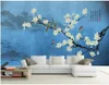 Custom New chinese style hand painted magnolia ink landscape Mural Wallpaper Decorative painting background wall Paper For Walls 3D