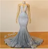 2020 Glitter Mermaid Prom Klänningar Juvel Neck Pärlor Kristaller Backless See Through Floor Längd Evening Party Använd Custom BC0679