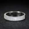 Hot Sale Luxury Smycken Bedövning 925 Sterling Silver Tre Rader Pave White Sapphire CZ Diamond Gemstones Kvinnor Bröllop Bridal Ring Gift