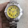 Top Sale 1884 Automatisk rörelse Mens Quality Klockor Super Ocean Yellow Dial L316 Rostfritt Band Mekanisk 44mm Armbandsur Gratis Shiping