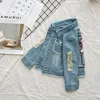Girls Denim Jacket Coats Children Clothing Autumn Baby Girl Clothes Sequins Holes Hot Fix Rhinestones Outerwear Tops Jean Jackets for Kids