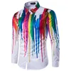 Plus -storlek Men's Casual Color Shirt Ink Splash Paint Color Slim Shirts Leisure 6 Personlighet Färg Lång ärmskjorta