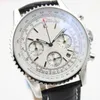 Neue Sport-Datumsuhren Chronometer NAVITIMER Quarz-Chronographenuhr für Herren, klassische Armbanduhr, weißes Zifferblatt, schwarzes Lederarmband