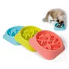 Plastic Pet Feeder Anti Choke Dog Bowl Puppy Cat Slow Down Eatting Feeder Healthy Diet Dish Jungle Design Pink Blue Green