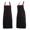 Demi-Cuisine Tablier Cuisine Chef Catering Halterneck Boib avec 2 poches Tabliers sans manches pour femmes hommes noir rouge