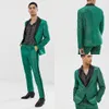 Sequined Green Mens Wedding Tuxedos Black Peaked Lapel One Button Groom Wear Handsome Prom Designer Jackets (Jacket+Pants)