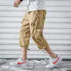 Men Cargo Pants Mens Casual Calf-Length Man Loose Cropped Trousers Multi-pocket Beamed Overalls Male Sports Short 401